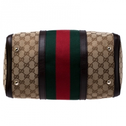 Pre Owned حقيبة بوسطن غوتشي فينتاج ويب جي جي كانفاس بيج/ بني متوسطة