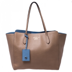 Pre Owned Gucci Beige Leather Large Swing Shopper Tote
