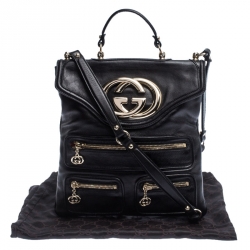 Pre Owned Gucci Black Leather Britt Messenger Bag