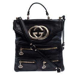 Pre Owned Gucci Black Leather Britt Messenger Bag