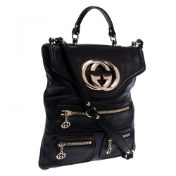 Pre Owned Gucci Black Leather Britt Messenger Bag