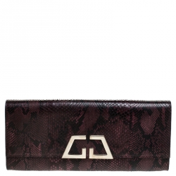 Pre Owned Gucci Burgundy/Black Snakeskin G Night Flap Clutch