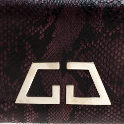 Pre Owned Gucci Burgundy/Black Snakeskin G Night Flap Clutch