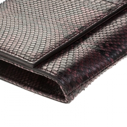 Pre Owned Gucci Burgundy/Black Snakeskin G Night Flap Clutch