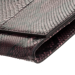 Pre Owned Gucci Burgundy/Black Snakeskin G Night Flap Clutch