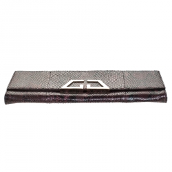 Pre Owned Gucci Burgundy/Black Snakeskin G Night Flap Clutch