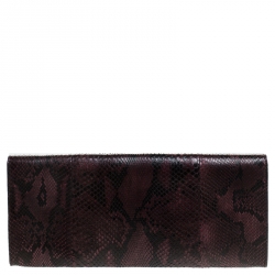 Pre Owned Gucci Burgundy/Black Snakeskin G Night Flap Clutch