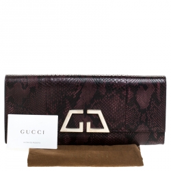 Pre Owned Gucci Burgundy/Black Snakeskin G Night Flap Clutch