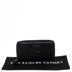 Gucci Black Leather Tassel Zip Around Wallet