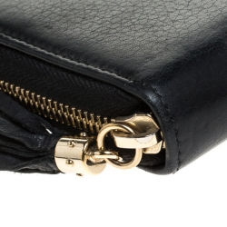Gucci Black Leather Tassel Zip Around Wallet
