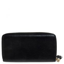 Gucci Black Leather Tassel Zip Around Wallet