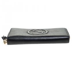 Gucci Black Leather Tassel Zip Around Wallet