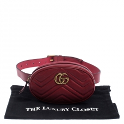 Pre Owned Gucci Red Matelassé Leather GG Marmont Belt Bag