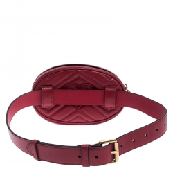 Pre Owned Gucci Red Matelassé Leather GG Marmont Belt Bag
