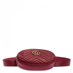 Pre Owned Gucci Red Matelassé Leather GG Marmont Belt Bag