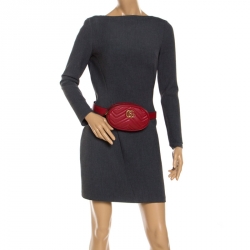 Pre Owned Gucci Red Matelassé Leather GG Marmont Belt Bag