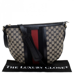 Pre Owned Gucci Blue GG Canvas and Leather Web Messenger Bag