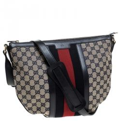 Pre Owned Gucci Blue GG Canvas and Leather Web Messenger Bag