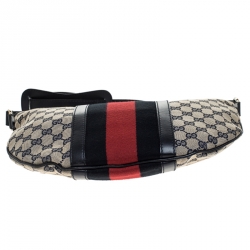 Pre Owned Gucci Blue GG Canvas and Leather Web Messenger Bag