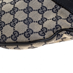 Pre Owned Gucci Blue GG Canvas and Leather Web Messenger Bag