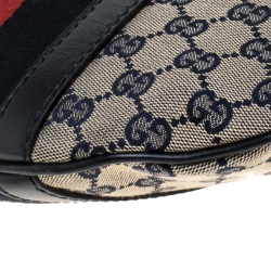 Pre Owned Gucci Blue GG Canvas and Leather Web Messenger Bag