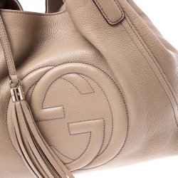 Pre Owned Gucci Beige Leather Small Soho Tote