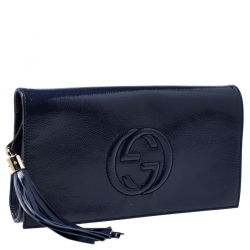 مملوكة مسبقًا Gucci Navy Blue Patent Leather Soho Clutch