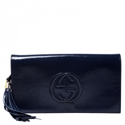 مملوكة مسبقًا Gucci Navy Blue Patent Leather Soho Clutch