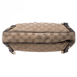 Pre Owned حقيبة غوتشي Abbey صغيرة جلد وكانفاس GG ميتالك/ بيج