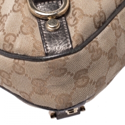 Pre Owned حقيبة غوتشي Abbey صغيرة جلد وكانفاس GG ميتالك/ بيج