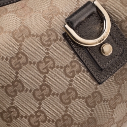 Pre Owned حقيبة غوتشي Abbey صغيرة جلد وكانفاس GG ميتالك/ بيج