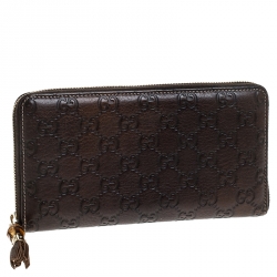 Gucci Brown Guccissima Leather Bamboo Tassel Zip Around Organizer Wallet