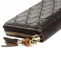 Gucci Brown Guccissima Leather Bamboo Tassel Zip Around Organizer Wallet