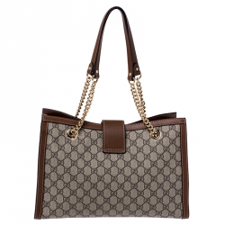 Pre Owned Gucci Beige/Brown GG Supreme Canvas Padlock Medium Tote