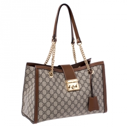 Pre Owned Gucci Beige/Brown GG Supreme Canvas Padlock Medium Tote
