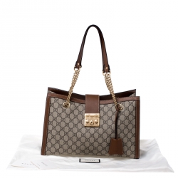 Pre Owned Gucci Beige/Brown GG Supreme Canvas Padlock Medium Tote