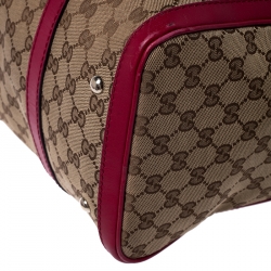 Pre Owned Gucci Beige/Pink GG Canvas and Leather Boston Bag