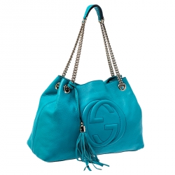 Pre Owned Gucci Turquoise Pebbled Leather Medium Soho Tote