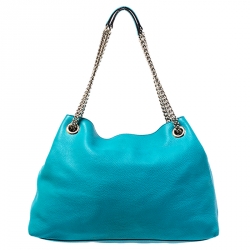 Pre Owned Gucci Turquoise Pebbled Leather Medium Soho Tote