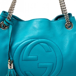 Pre Owned Gucci Turquoise Pebbled Leather Medium Soho Tote