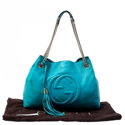 Pre Owned Gucci Turquoise Pebbled Leather Medium Soho Tote