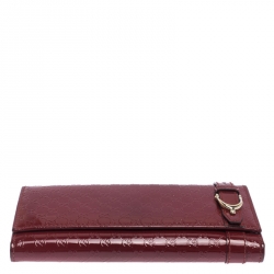 Pre Owned محفظة غوتشي سحاب ملتف جلد لامعة غوتشيسيما مايكرو حمراء