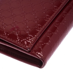 Pre Owned محفظة غوتشي سحاب ملتف جلد لامعة غوتشيسيما مايكرو حمراء