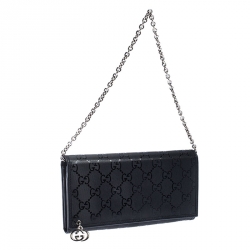 Gucci Black GG Imprime Coated Canvas Wallet on Chain