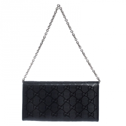 Gucci Black GG Imprime Coated Canvas Wallet on Chain