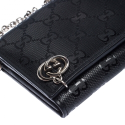 Gucci Black GG Imprime Coated Canvas Wallet on Chain