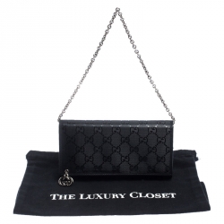 Gucci Black GG Imprime Coated Canvas Wallet on Chain