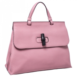 مملوكة مسبقًا حقيبة غوتشي يد علوية ديلي بامبو متوسطة جلدة ورديه