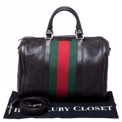 Pre Owned حقيبة بوسطن غوتشي فنتدج ويب جلد بنيه متوسطة