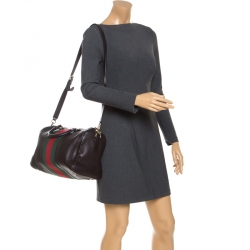 Pre Owned حقيبة بوسطن غوتشي فنتدج ويب جلد بنيه متوسطة